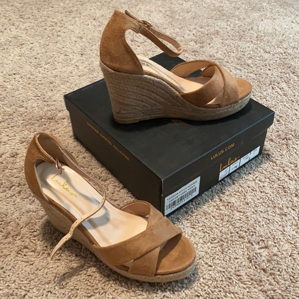 Lulus Donnie Camel Suede Espadrille Wedges